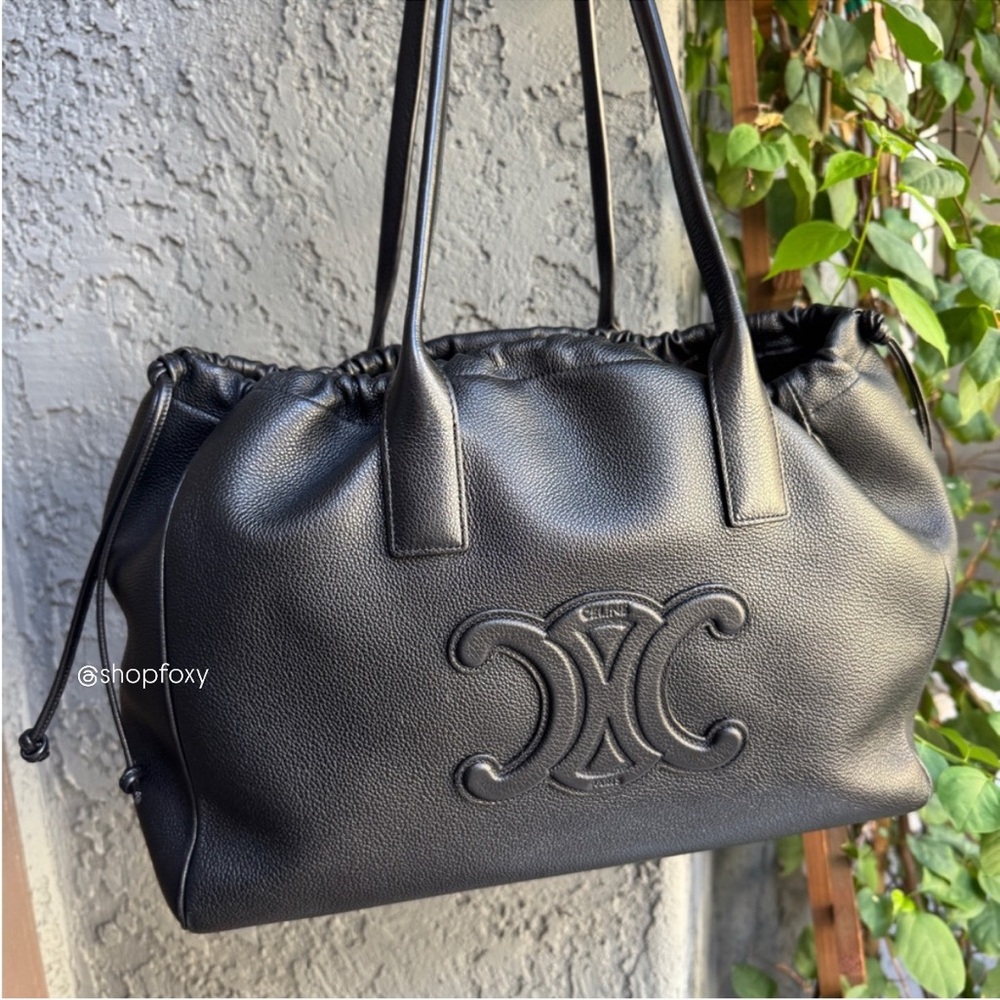 SOLD Celine Pebbled Calf Leather Cabas Drawstring Cuir Triomphe Tote - Picture 1 of 13